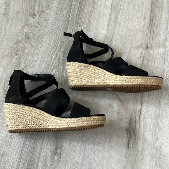 Eileen Fisher Wali Espadrille Wedge Sandals Leather Nubuck Black NEW Womens 8 - Picture 4 of 13